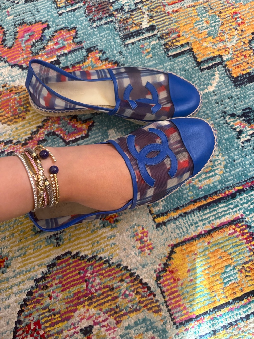 Chanel Mesh Lambskin Plaid Print CC Espadrilles (40) - Picture 2 of 5
